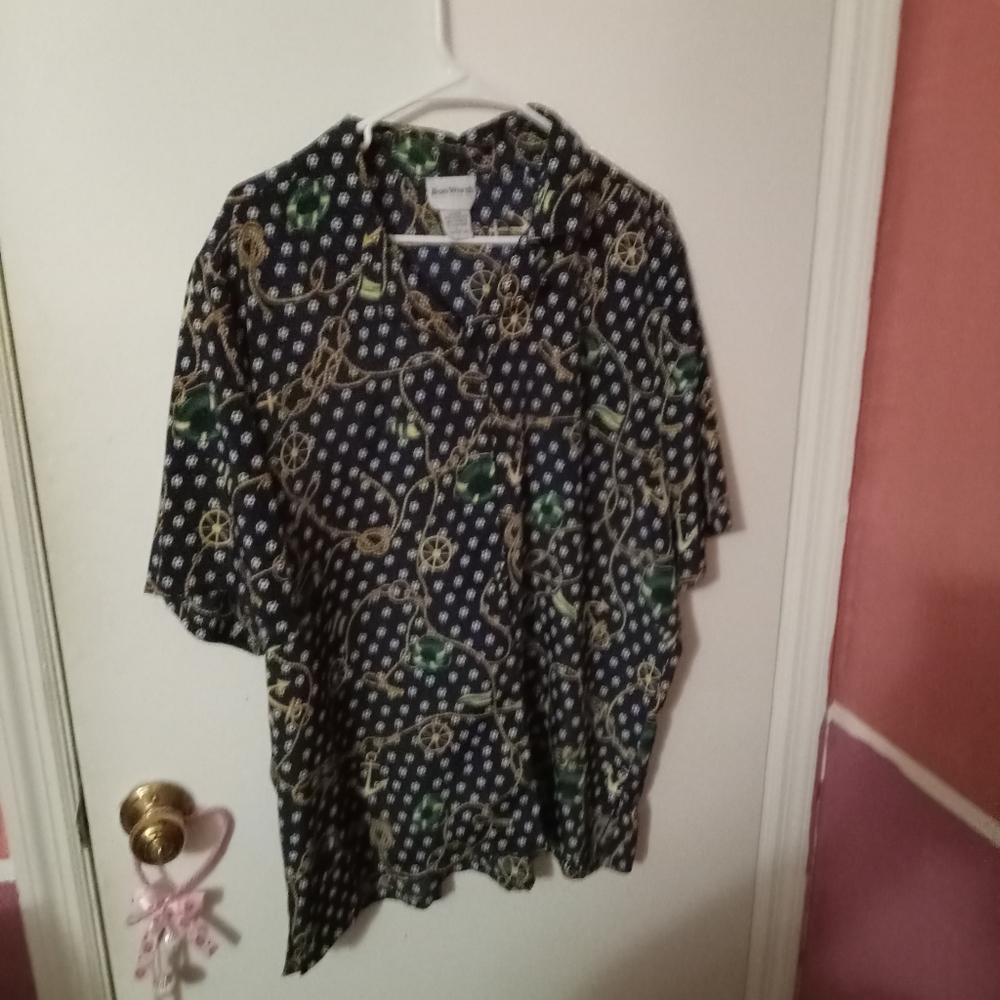 Women's Nautical Design Button Front Short Sleeve Shirt